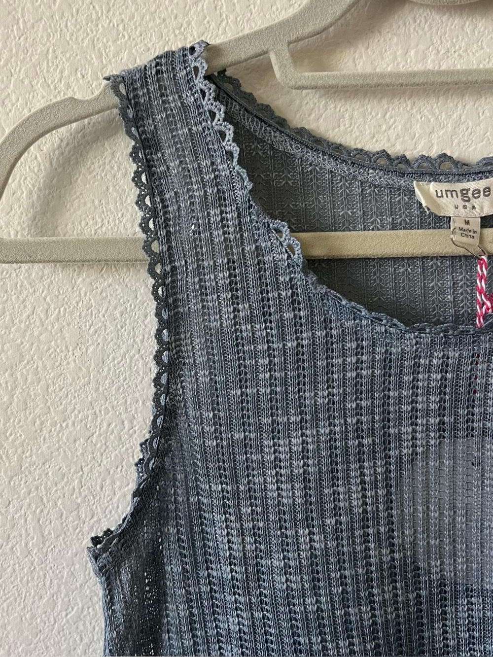 NWT Umgee Ruffle Tiered Babydoll Knit Tunic Tank Top Blue Grey Medium - Picture 7 of 15